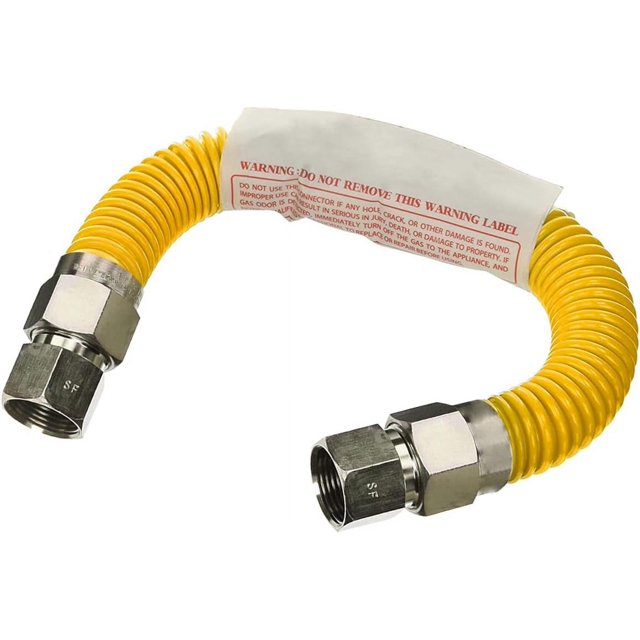 Gas Connector 12 inch Yellow Coated Stainless Steel, 5/8” OD Flexible