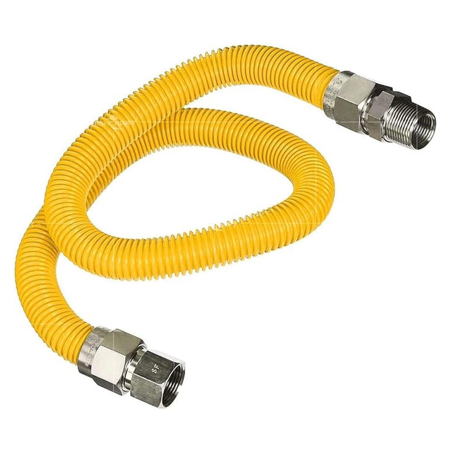 Gas Connector 24 inch Yellow Coated Stainless Steel, 1” OD Flexible Gas Hose Connector for Tankless Water Heater, with 3/4” FIP x 3/4” MIP Stainless Steel Fittings, 24” Gas Appliance Supply Line