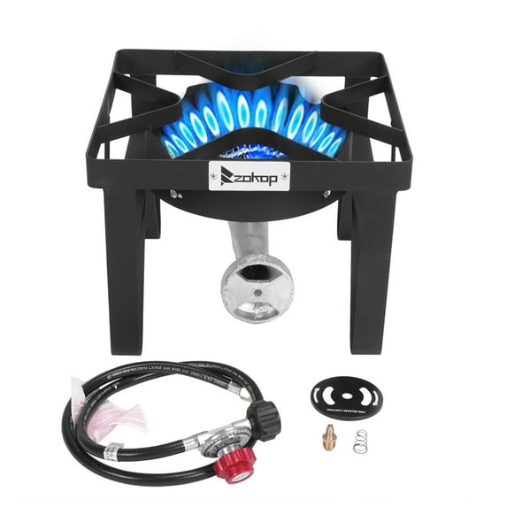 Gas Cooker Propane Burner Camp Stove Picnic Stove Stand BBQ Grill with Adjustable 0-20Psi Regulator & Steel Braided Hose