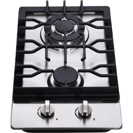 Gas Cooktop 12 Inch, 2 Burners Gas Stovetop Built-in Stainless Steel Gas Stove Dual Fuel LPG/NG Convertible Gas Hob for RVs, Apartments, Outdoor