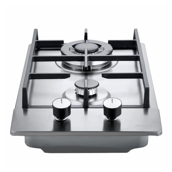 Gas Cooktop 12 inch, 2 Burner Stainless Steel Stove Top, 12250BTU Dual Fuel Propane/Natural Gas Hob, Thermocouple Protection for Kitchen, RV, Camping