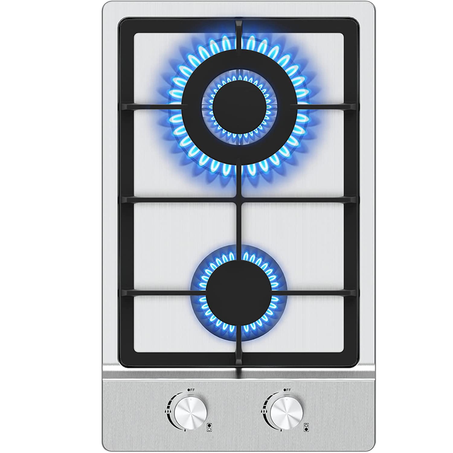 Gas Cooktop 12 inch, Adorer Bulitin Gas Stove Top with 2 Burner, 12 Inch NG/LPG Convertible