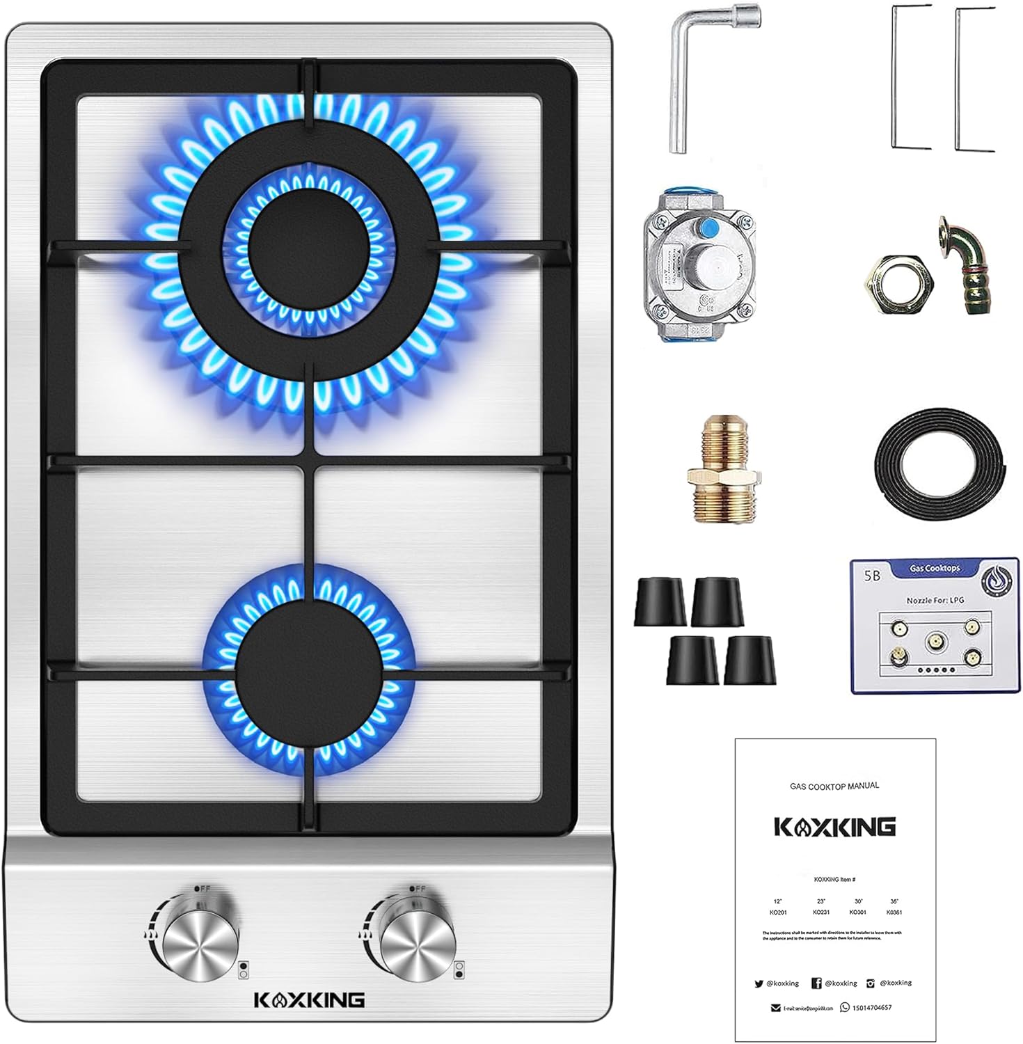 Gas Cooktop 12 inch, Adorer Bulitin Gas Stove Top with 2 Burner, 12