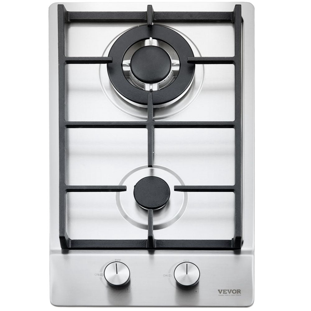 Gas Cooktop 12 inch, Max 12250BTU 2 Burners Built-in Stainless Steel Gas Stove Top, LPG/NG Convertible Dual Fuel Natural Gas Hob with Thermocouple Protection