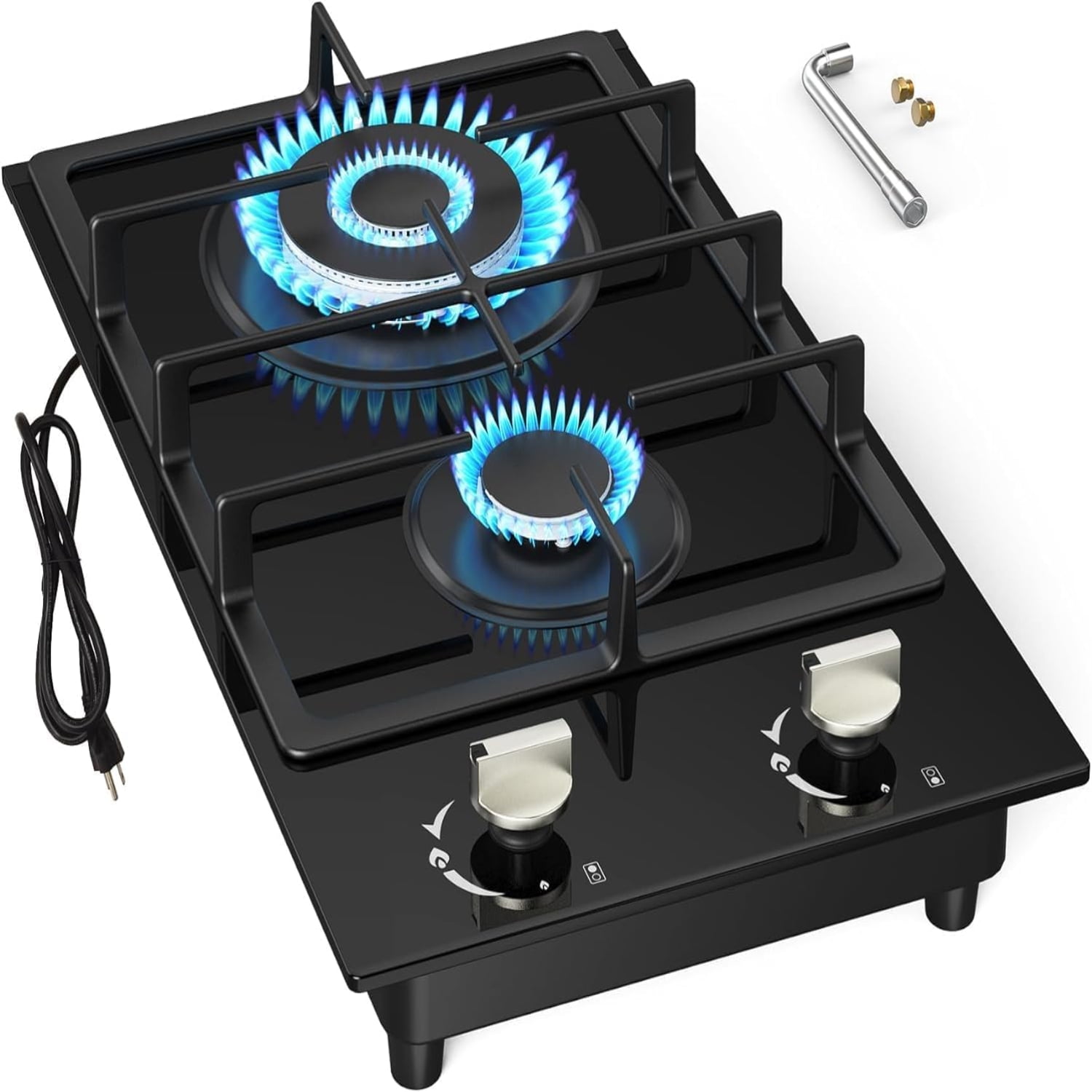 Gas Cooktop 2 Burner NG/LPG Dual Fuel Gas Stove Top Builtin Gas Cooker
