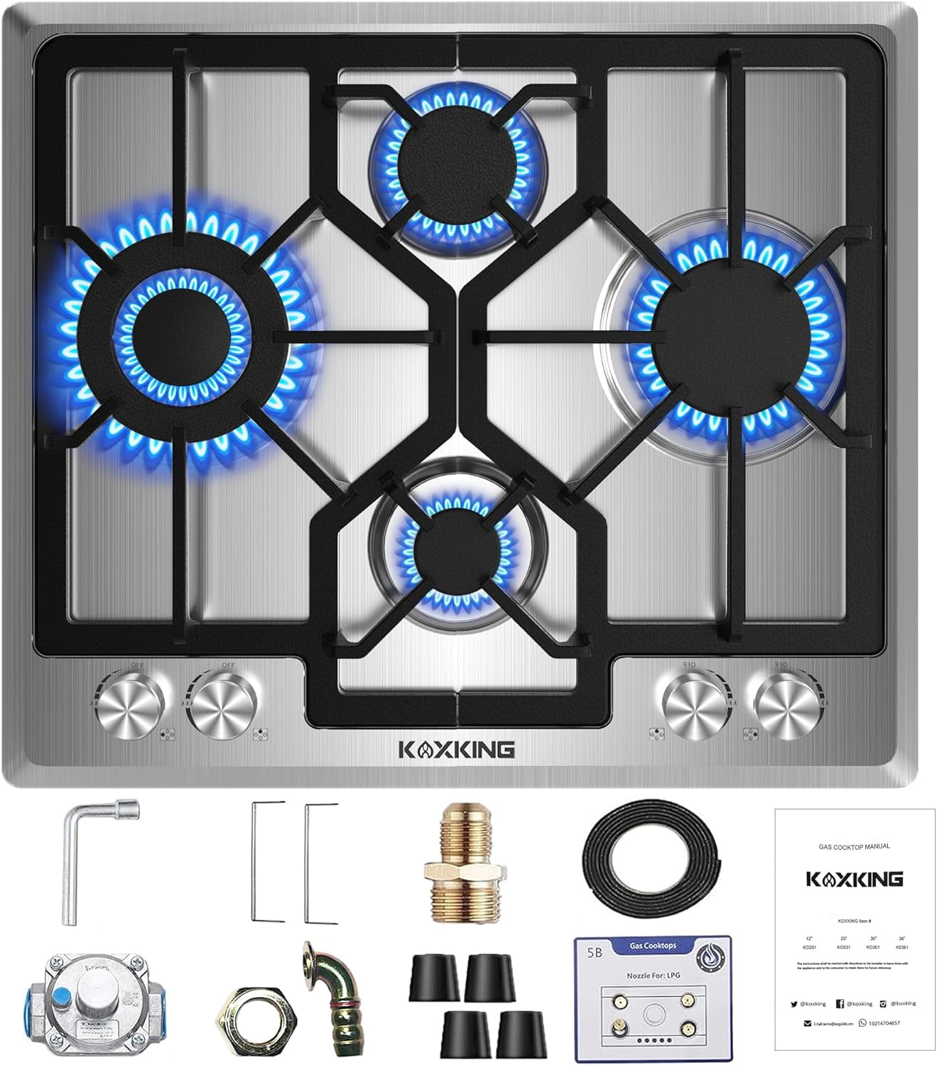 Adorer 23 inch Gas Cooktop, Builtin 4 Burner Stove Top, NG/LPG