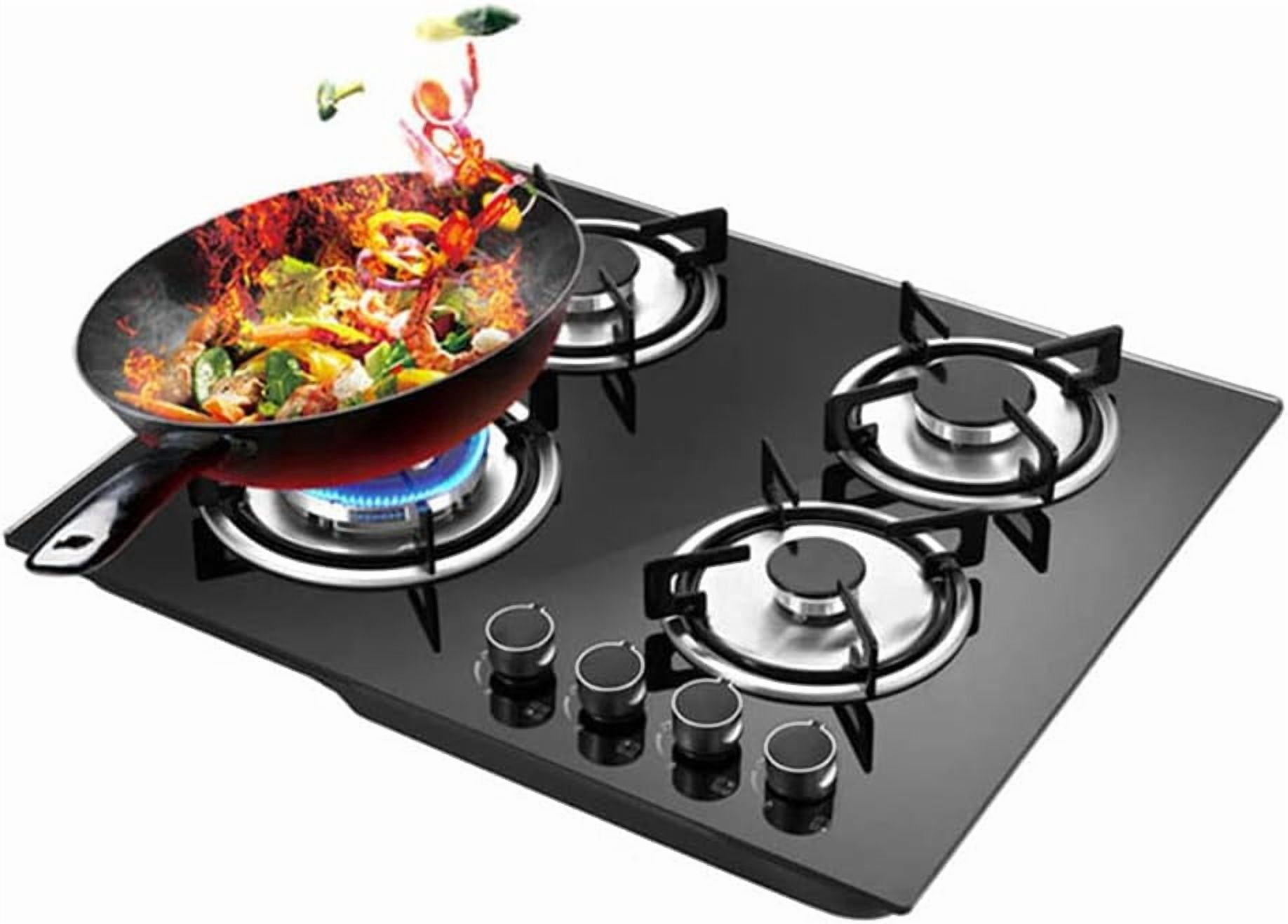 Gas Cooktop - 24 inch 4 Burners Built-in Stove - LPG/NG Dual Fuel Drop-in Tempered Glass Surface Gas Hob,Easy Clean Gas Stoves for Kitchen