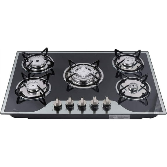 Gas Cooktop 30 Inch Gas Stove Cooktop Stove Burner Tempered Glass Built in 5 Burners Gas Hob Grate Stovetop LPG/NG Convertible (Style 1)