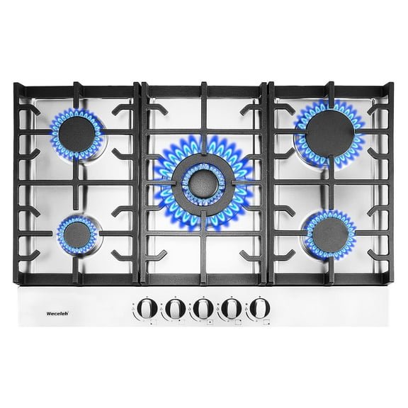 Gas Cooktop 30 inch, Dual Fuel 5 Burners Gas Cooktop, Drop In Gas Stove, 120V