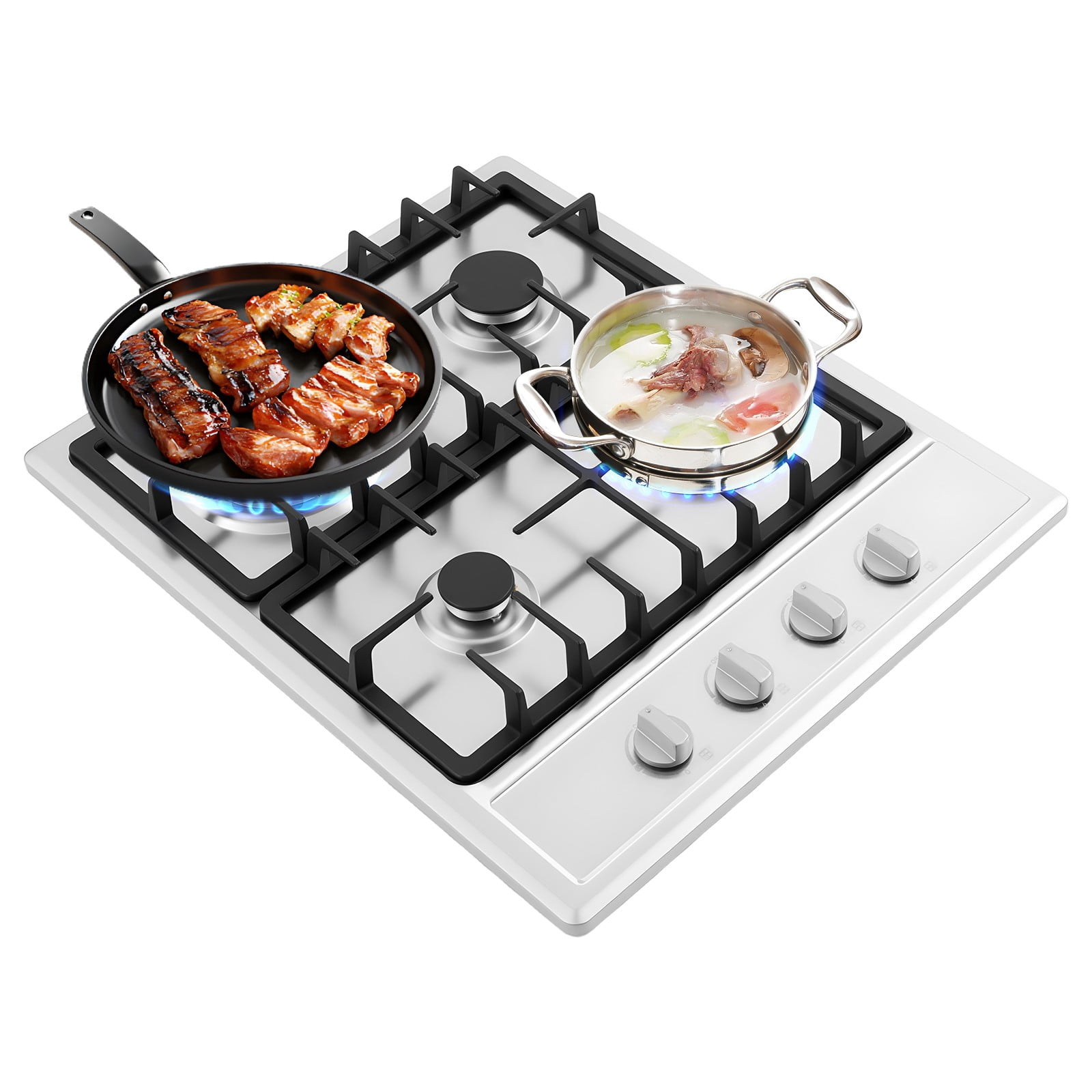Gas Cooktop, 4 Burners Gas Cooktop Stove Top for LPG/NG Dual Fuel Stainless Steel Built-in G-a-s Hob for Kitchen, Home, Apartments, Restaurtant, Easy To Clean