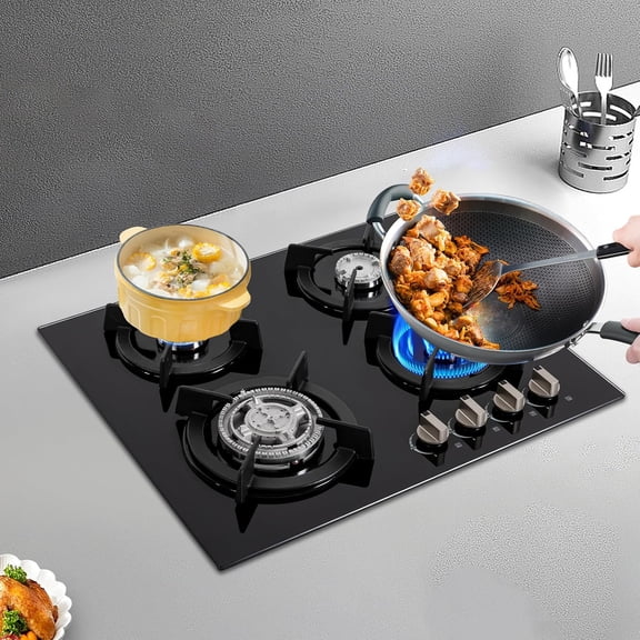 Gas Cooktop Stove Top 4 Burners NG/LPG Built-in Kitchen Gas Stove Tempered Glass for Homes, Restaurants