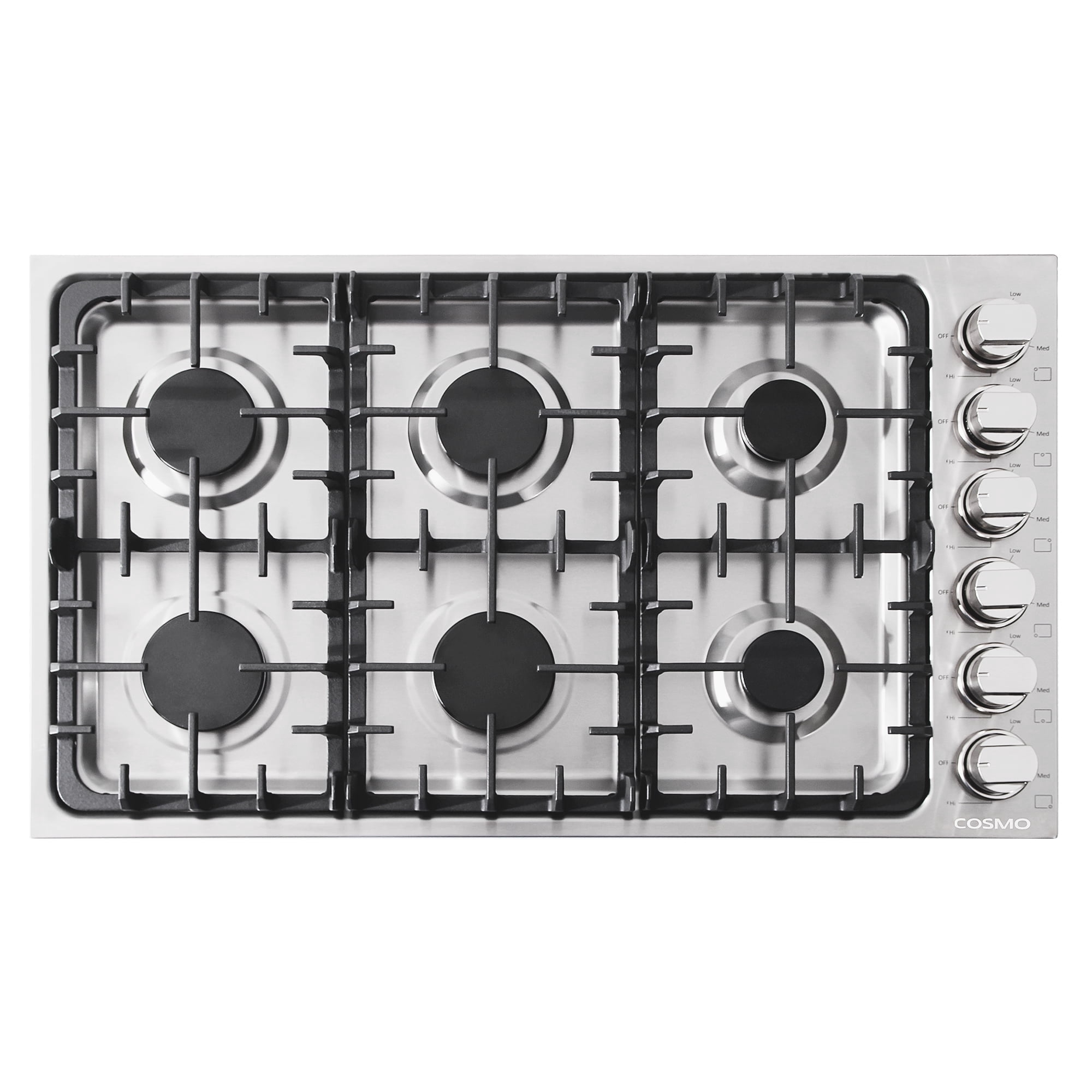 Gas Cooktop with 6 Sealed Italian Made Burners in Stainless Steel
