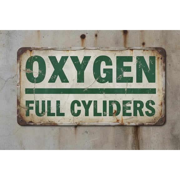 Gas Cylinder Sign: Oxygen - Full Cylinders Metal Sign 8"x12"Indoor/outdoor Use For Home & Office Vintage Signs Aluminum Plates Printed