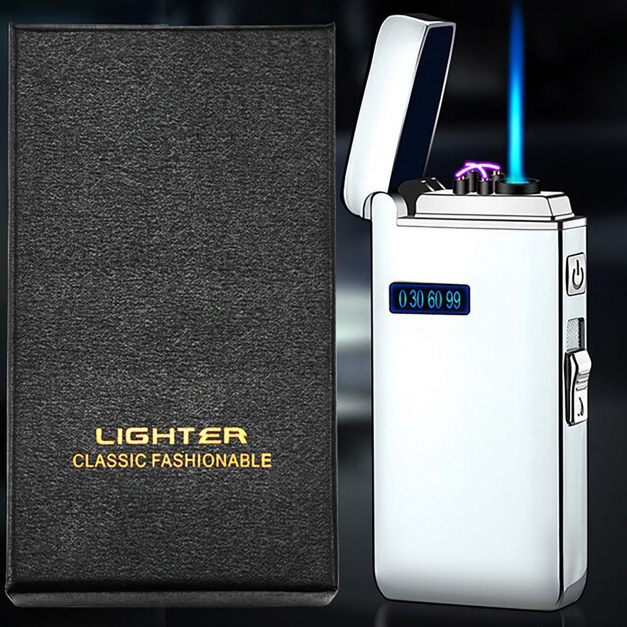 Gas Electric Windproof Metal USB Torch Lighter Jet Turbo Dual Arc LED