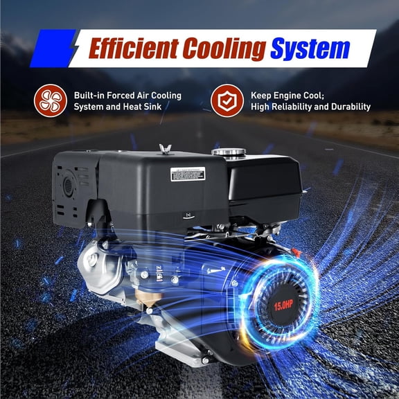 Gas Engine, 4 Stroke 15HP Gas Engine Motor, 420CC Gasoline Motor Single Cylinder Air Cooling Engine Motor with 6.5L Large Fuel Tank for Vibrators and Water Pumps Generators
