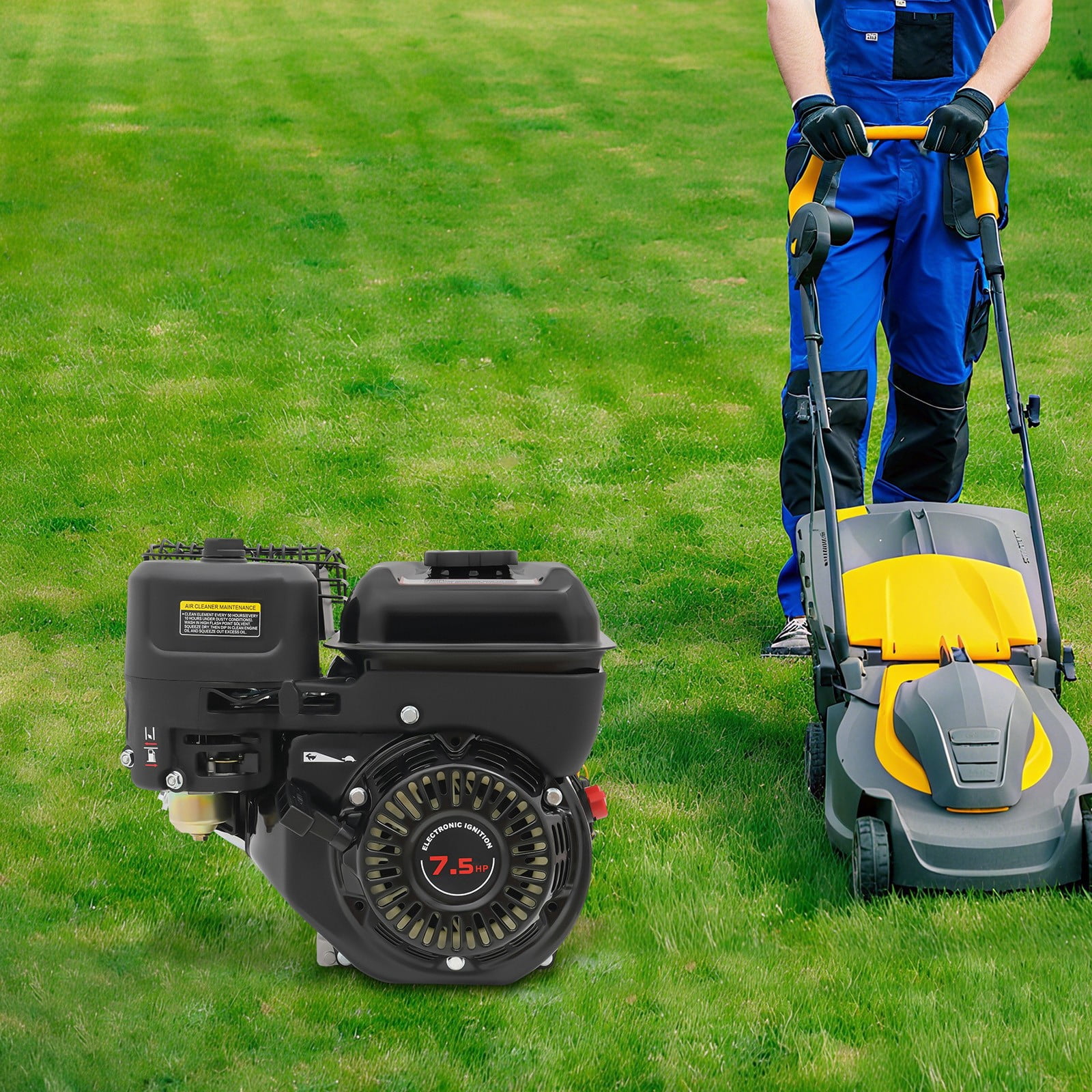 Gas Engine, 7.5HP Horizontal Shaft 4-Stroke Motor, 3600 RPM with 20mm Shaft – for Farm Machinery, Garden Equipment, Tillers & Power Generators