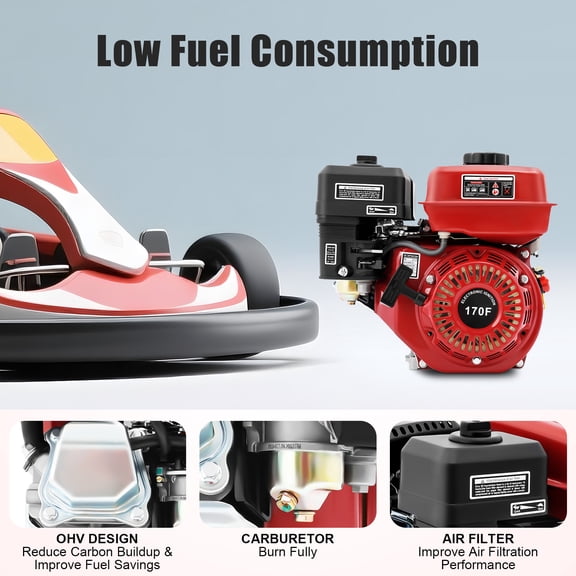 Gas Engine 7HP 4 Stroke Industrial Grade Gas Motor with Nylon Camshaft Go-Kart Gas Engine Household Generator 212CC Multi-Use Engine Motor for Go-Karts, Minibikes, Lawnmowers