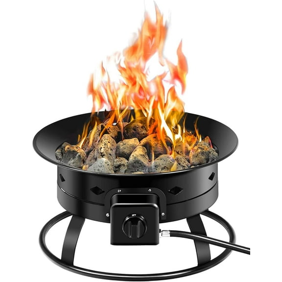 Gas Fire Pit Outdoor Portable Propane Fire Bowl, ARLIME Gas Fire Pit Bowl 19", Smokeless Firepit with Cover&Carry Straps, Lava Rock Stone and Tank Stabilizer Ring, for RV, Camping, Backyard
