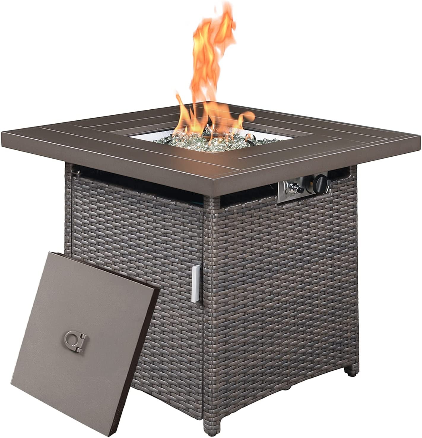 Gas Fire Pit Table, 28 inch 50,000 BTU Square Outdoor Propane Fire Pit