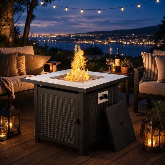 Gas Fire Pit Table with Cover, 30" Outdoor Propane Fireplace Heater, 50,000 BTU Patio Stove with Rattan Base, Lava Rocks & Regulator Hose, Compact for Porch, Balcony & Garden Warming