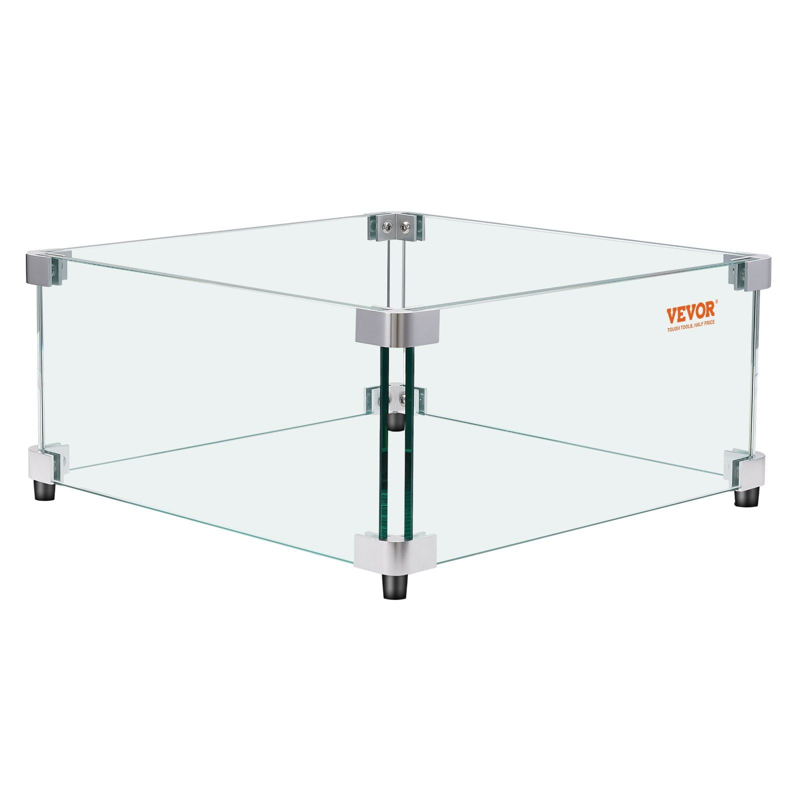 Clear Tempered Glass Square Fire Pit Wind Guard with Aluminum Brackets