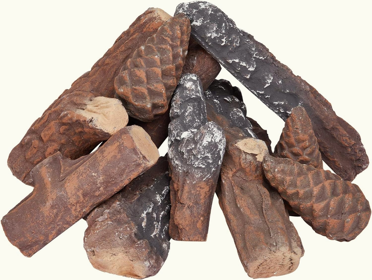 Gas Fireplace Ceramic Logs, 10Piece, Indoor Propane Fire Pit Logs