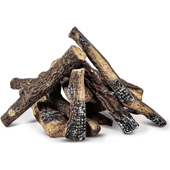 Gas Fireplace Logs, 10 count Ceramic Log Set for Indoor Outdoor Fireplaces, Vented, , Gas Inserts, Vent-Free, Gel, Ethanol, Electric, Fire Pits Decoration(Large)