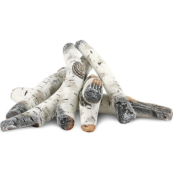 Gas Fireplace Logs 6 Pcs White Birch Ceramic Gas Logs for Gas Fireplace, Indoor Electric Gas Inserts, Propane, Vented, Gel, Ethanol, Indoor or Outdoor Fireplaces, Fireplace Decor