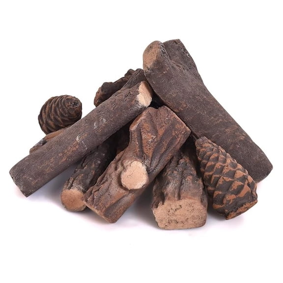 Gas Fireplace Logs, 9 Piece Set of Ceramic Wood Logs for Indoor, Gas Inserts, Vented, Electric or Outdoor Fireplaces &