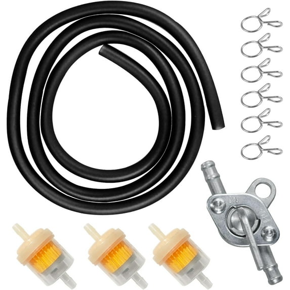 Gas Fuel Line Hose Clamps Fuel Filters with Inline Shut Off Valve Petcock Set for 50cc 70cc 90cc 110cc 125cc 150cc Taotao Coolster Apollo Baja ATV Four Wheeler Dirt Pit Bike (BLACK)