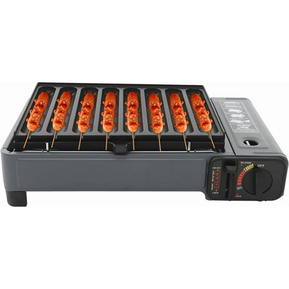 Gas Grill Portable Butane Stove, Tabletop BBQ Grill for Outdoor Cooking Camping | Stainless Steel Griddle