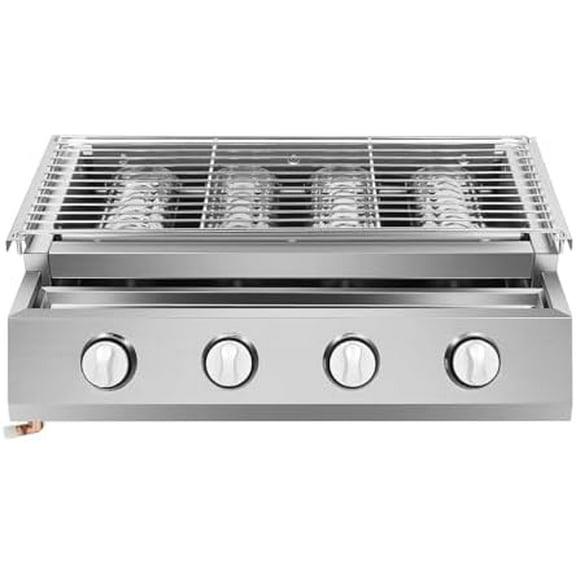 Gas Grill, Stainless Steel Outdoor Barbecue Grill 4-Burner Propane BBQ Grill with 4 Control Switches, Height Adjustable Gas Grill with Removable Oil Catch Tray, Barbecue Grill for Backyard Garden