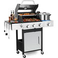 thumbnail image 1 of Gas Grill w/ Side Burner, 3-Burner Propane Grill Outdoor Barbecue, Powerful 37230BTU, 2 Cooking Area, Camping Picnic Grill on Wheels, 1 of 9