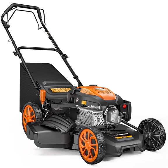 Efurden Gas Lawn Mower 21 in Cutting Blade, 170cc 4-Cycle Engine, 3-in-1, 7-Height Adjustment, 10" Rear Wheels, 17 Gal Bag
