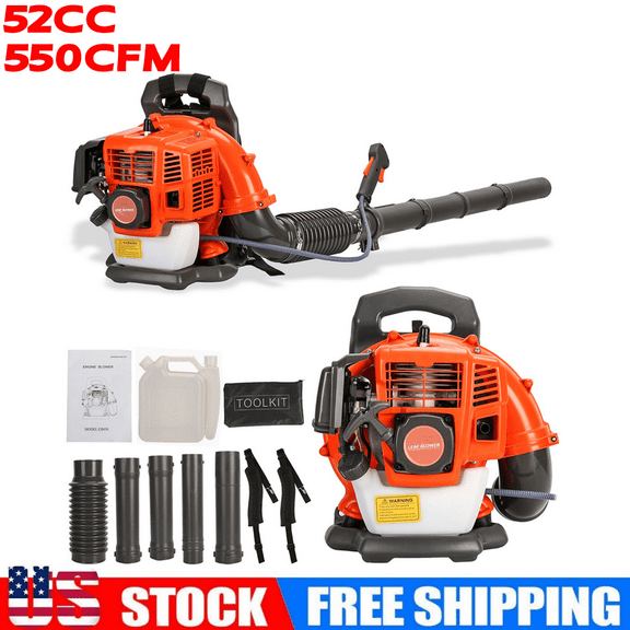 Gas Leaf Blower, 52CC 1.7 HP 2-Cycle Backpack Leaf Blower, 550 CFM , 200 MPH , Powerful Clearing Performance and Ergonomic Harness System