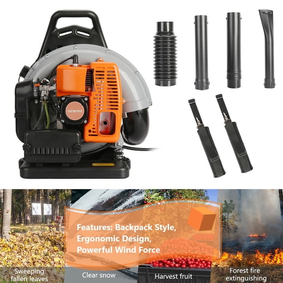 Gas Leaf Blower, 63-CC 3-HP 2-Cycle Backpack Leaf Blower, 665-CFM, 2800 RPM, Powerful Clearing Performance, Leaf Blower for Lawn Care, Gass Powered Leaf Blowers Snow Blower Grass Blower (Orange)