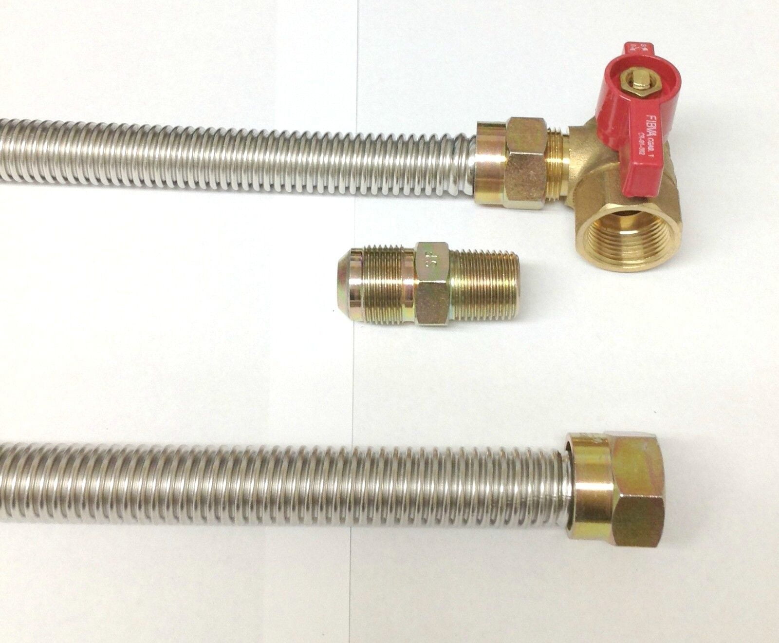 Gas Line 4ft. Stainless Gas Hook Up Hose with Shut Off Valve 5/8" O.D. x 1/2" MIP x 3/4" FIP