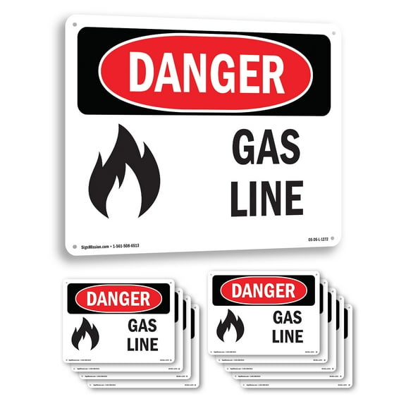 Gas Line OSHA Danger Aluminum Sign 14 Inch x 10 Inch - 10 Pack