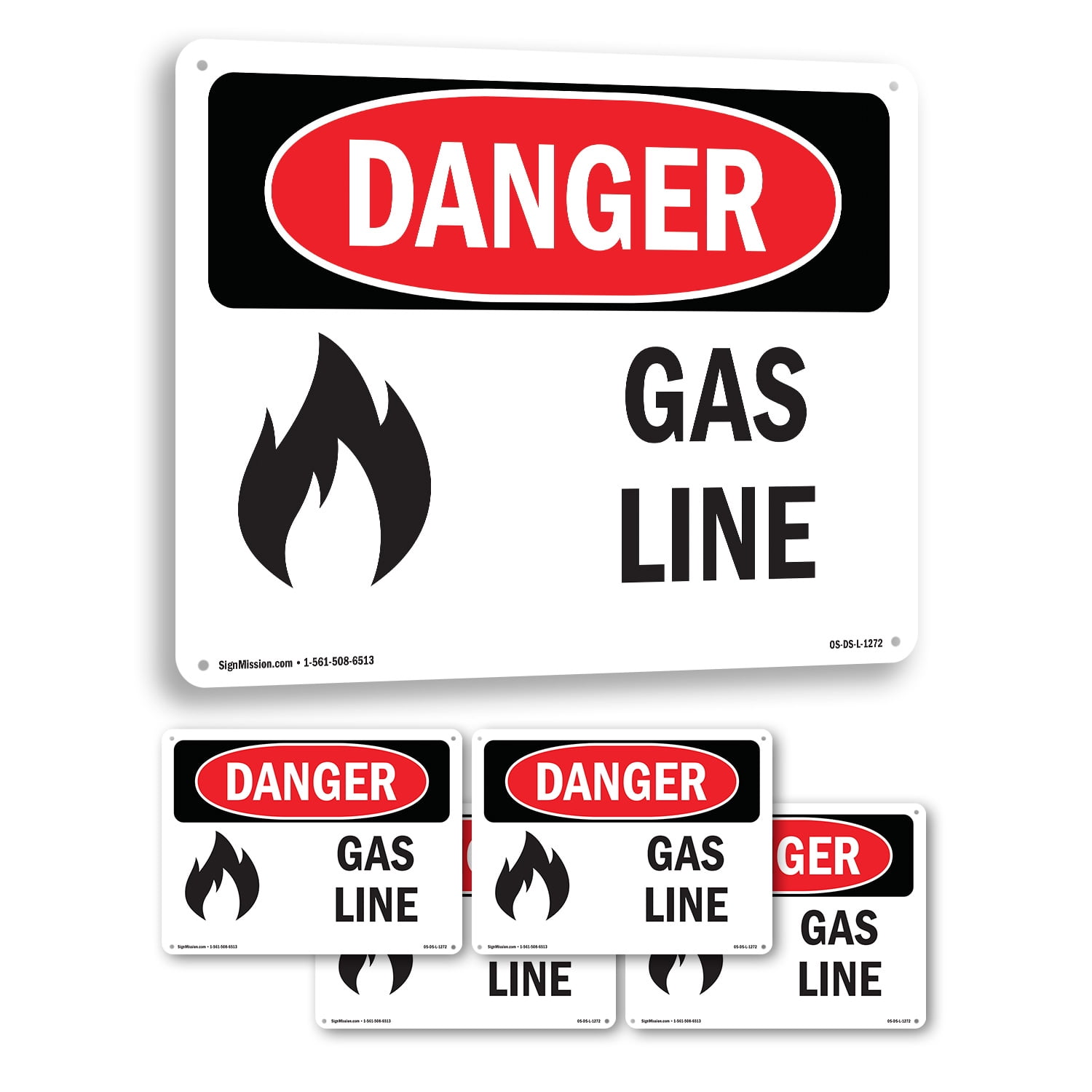 Gas Line OSHA Danger Rigid Plastic Sign 18 Inch x 12 Inch - 5 Pack ...