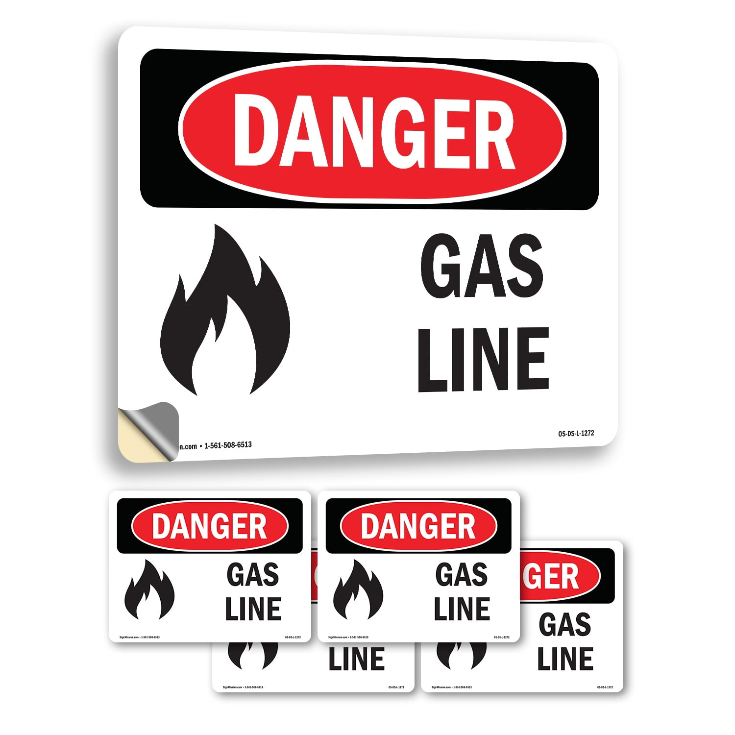 Gas Line OSHA Danger Vinyl Decal Label 10 Inch x 7 Inch - 5 Pack ...