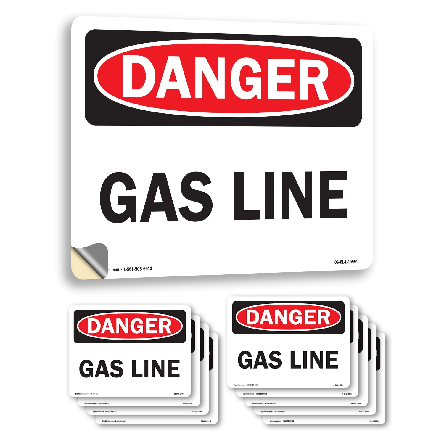 Gas Line OSHA Danger Vinyl Decal Label 7 Inch x 5 Inch - 10 Pack ...