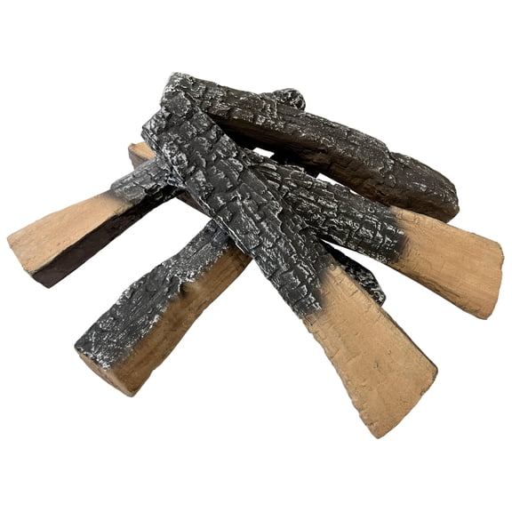 Gas Logs 6 Pack-Ceramic For Indoor And Outdoor Fireplaces And Fire Pits