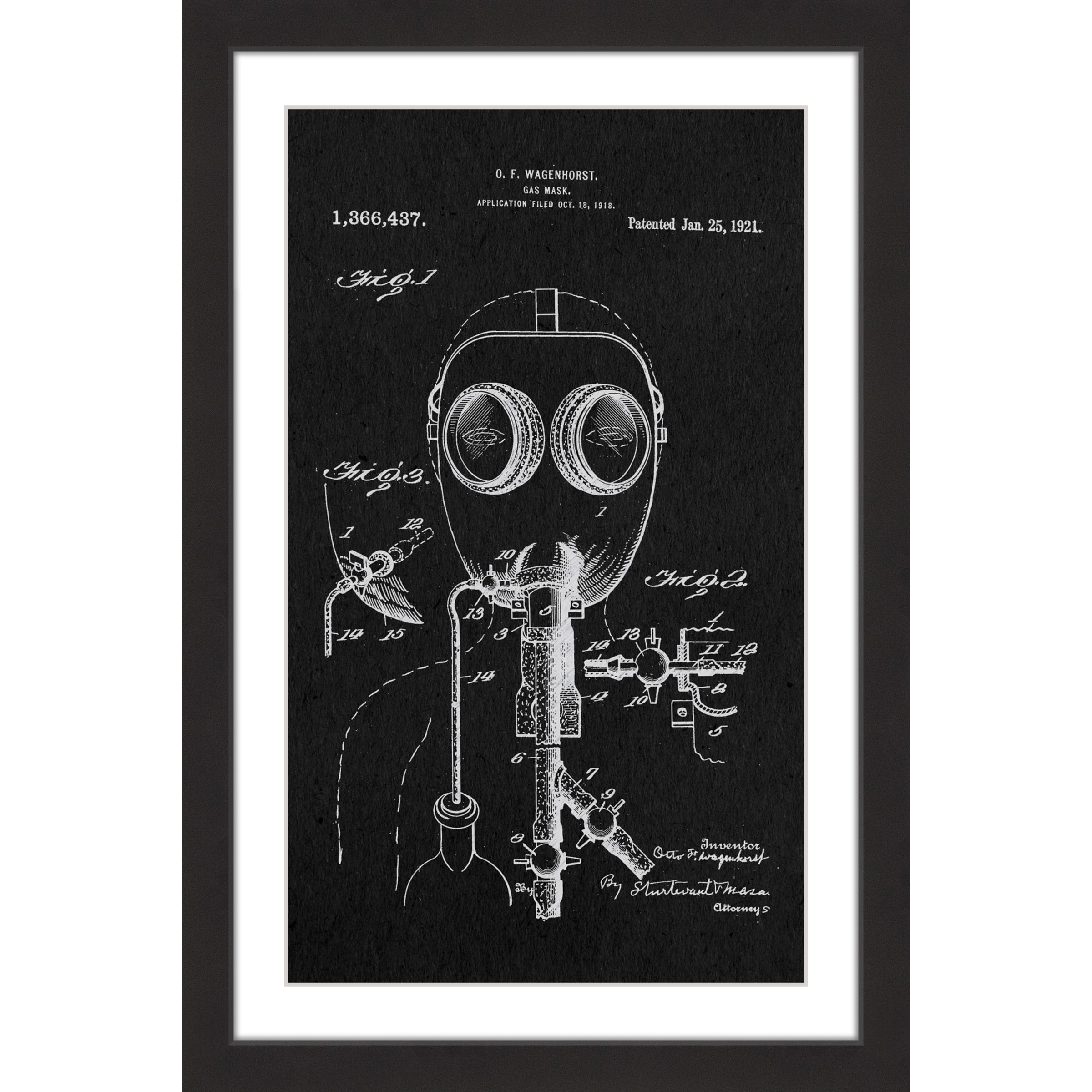 "Gas Mask 1921 Black Paper" Framed Painting Print