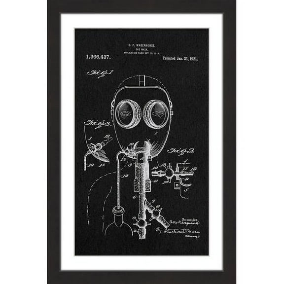 "Gas Mask 1921 Black Paper" Framed Painting Print