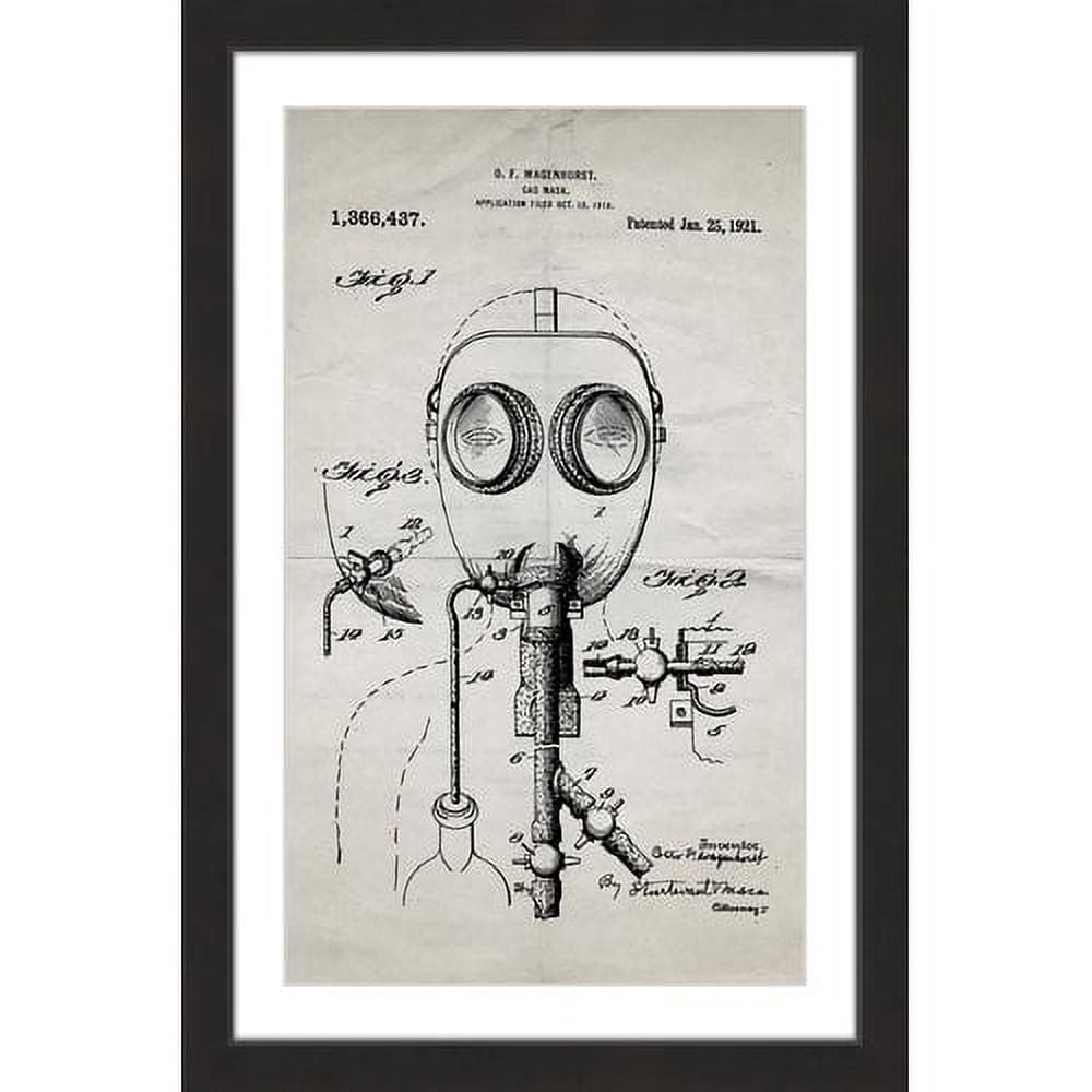 "Gas Mask 1921 Old Paper" Framed Painting Print