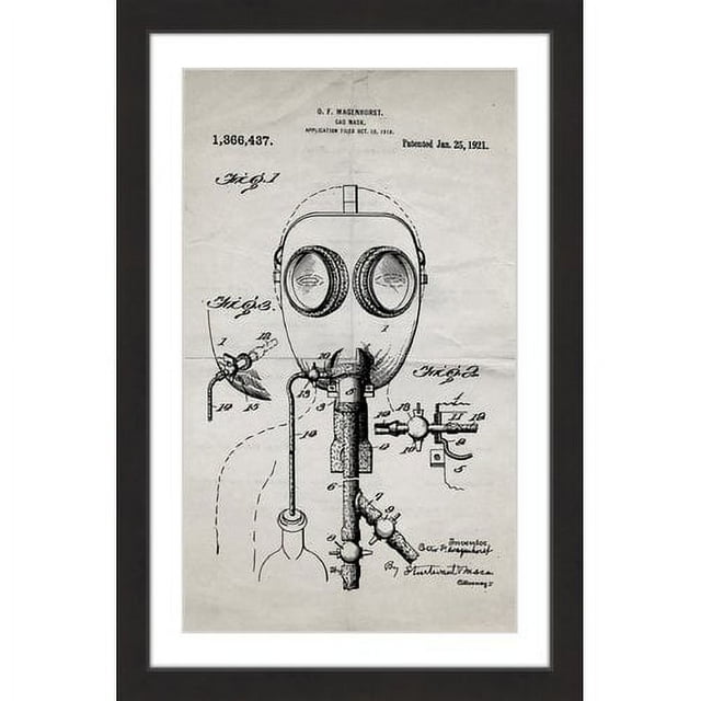"Gas Mask 1921 Old Paper" Framed Painting Print