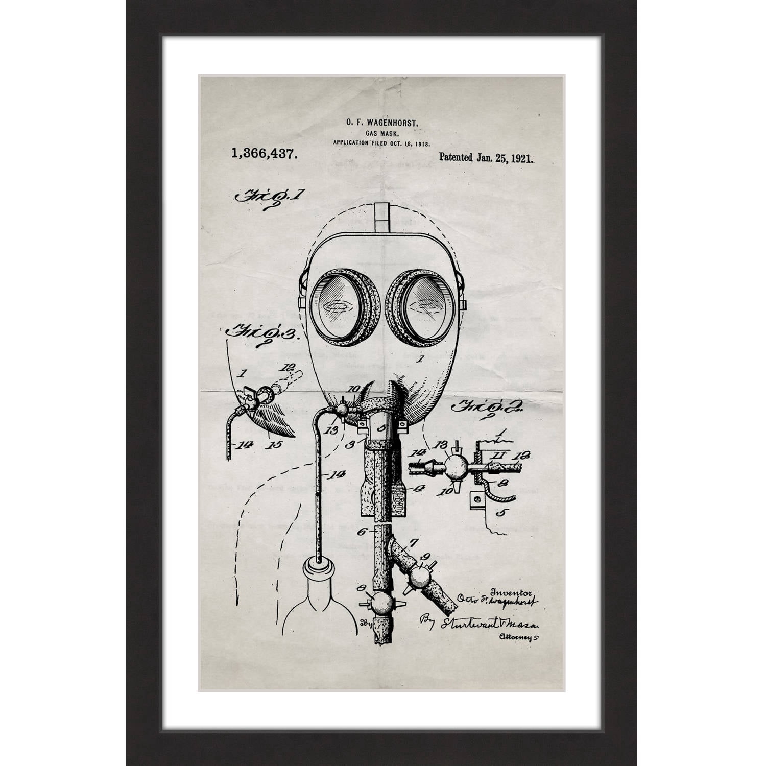 "Gas Mask 1921 Old Paper" Framed Painting Print