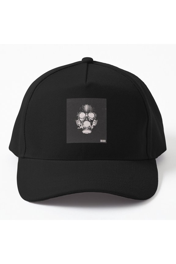 Gas Mask Grunge Baseball Hat, Distressed Tactical Character Graphic Design, Classic Cap