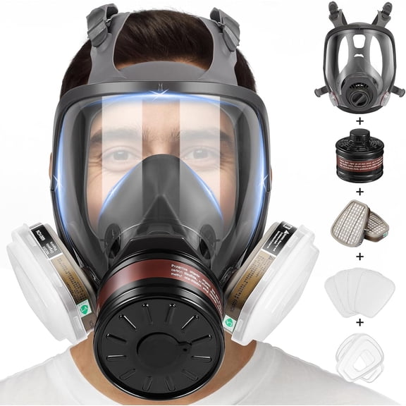 Gas Masks Survival Nuclear and Chemical,Reusable Full Face Respirator Gas Mask with 6001 and 40mm Activated Carbon Filter Against Gases Dust Organic Vapors Fume Chemical for Spray Paint Sanding
