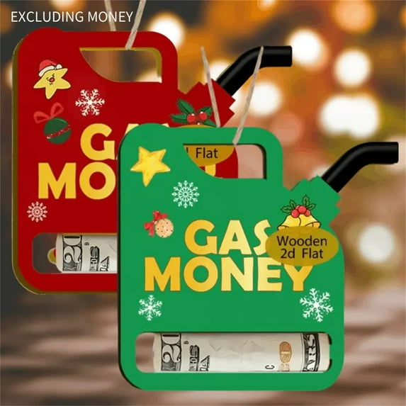 Gas Money Ornament Holds Cash, Funny Wooden Gas Can Ornament Money Holder, Small Can Fuel Gift Cards, Money Holder for Christmas Tree Decoration,Holiday Gag Gift Decoration 2Pack